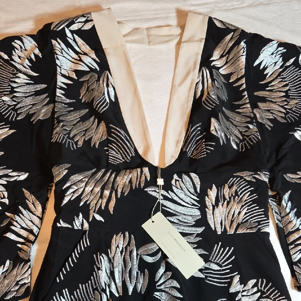 BCBG Black Dress with Silver Leaf Design - Picture 2 of 12